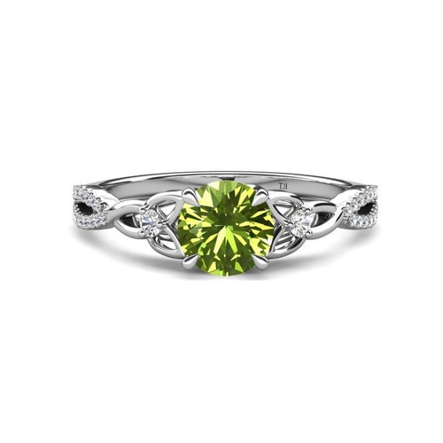 Round Peridot & Side Diamond Love Knot Engagement Ring 14K Gold JP:322688 - Picture 2 of 16
