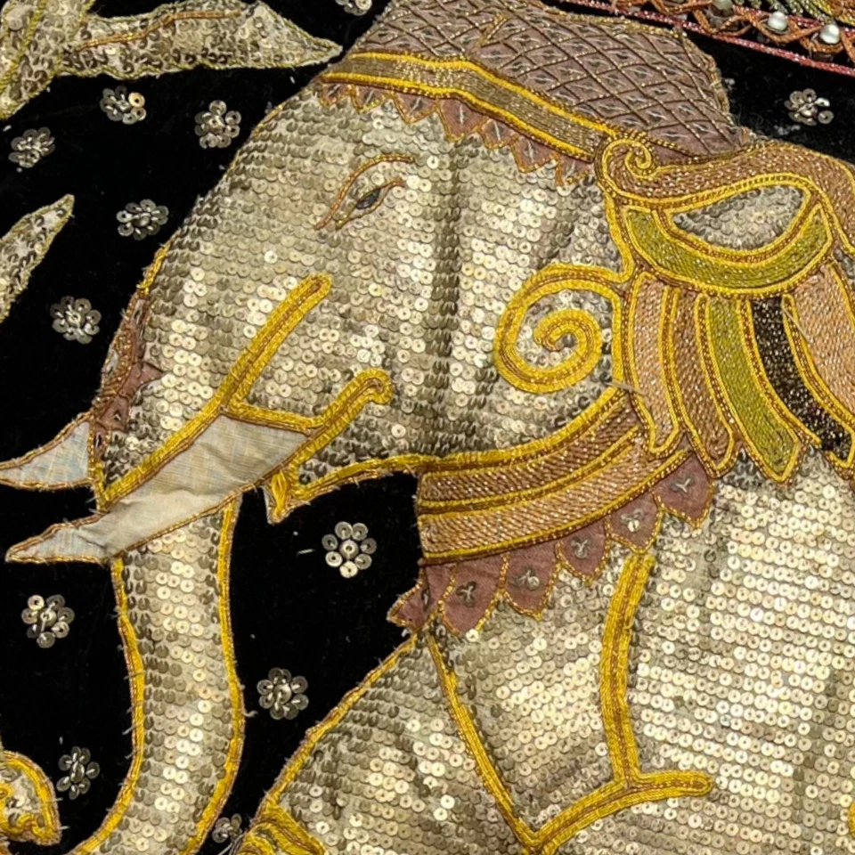 Vintage KALAGA BURMESE Elephant EMBROIDERED TAPESTRY Art Burma Myanmar Large - Image 2 of 4