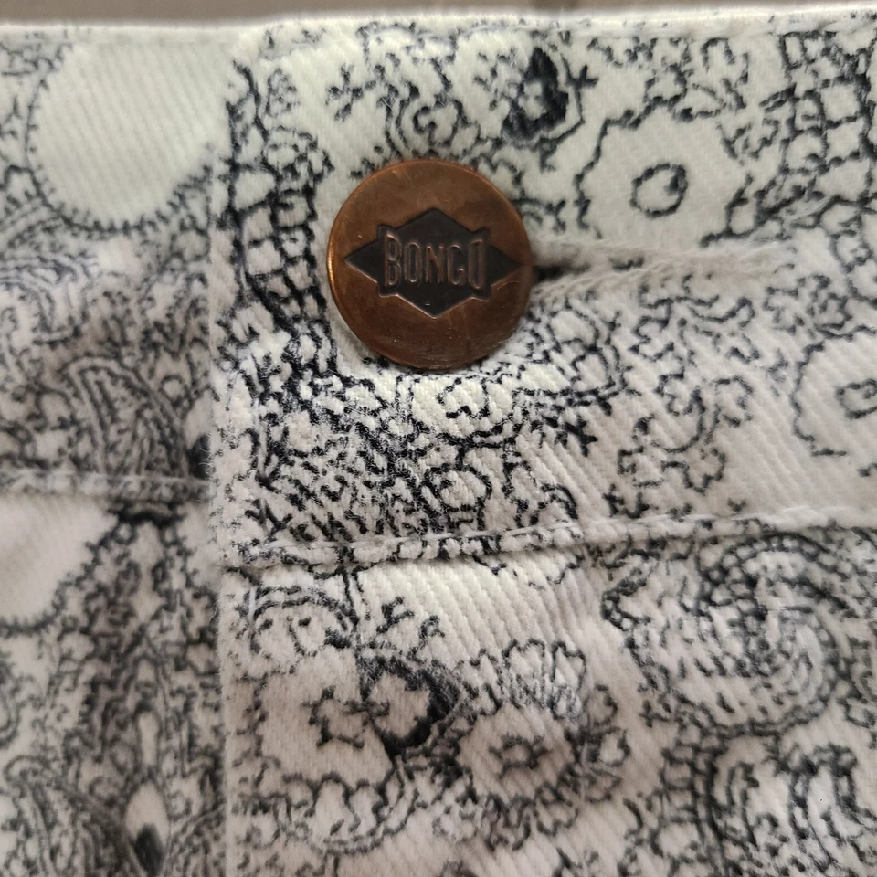 Pantalones Cortos De Colección Años 90 BONGO Blanco Negro Floral Denim Para Mujer Junior Talla 4 Cintura Alta Foto 2 de 4