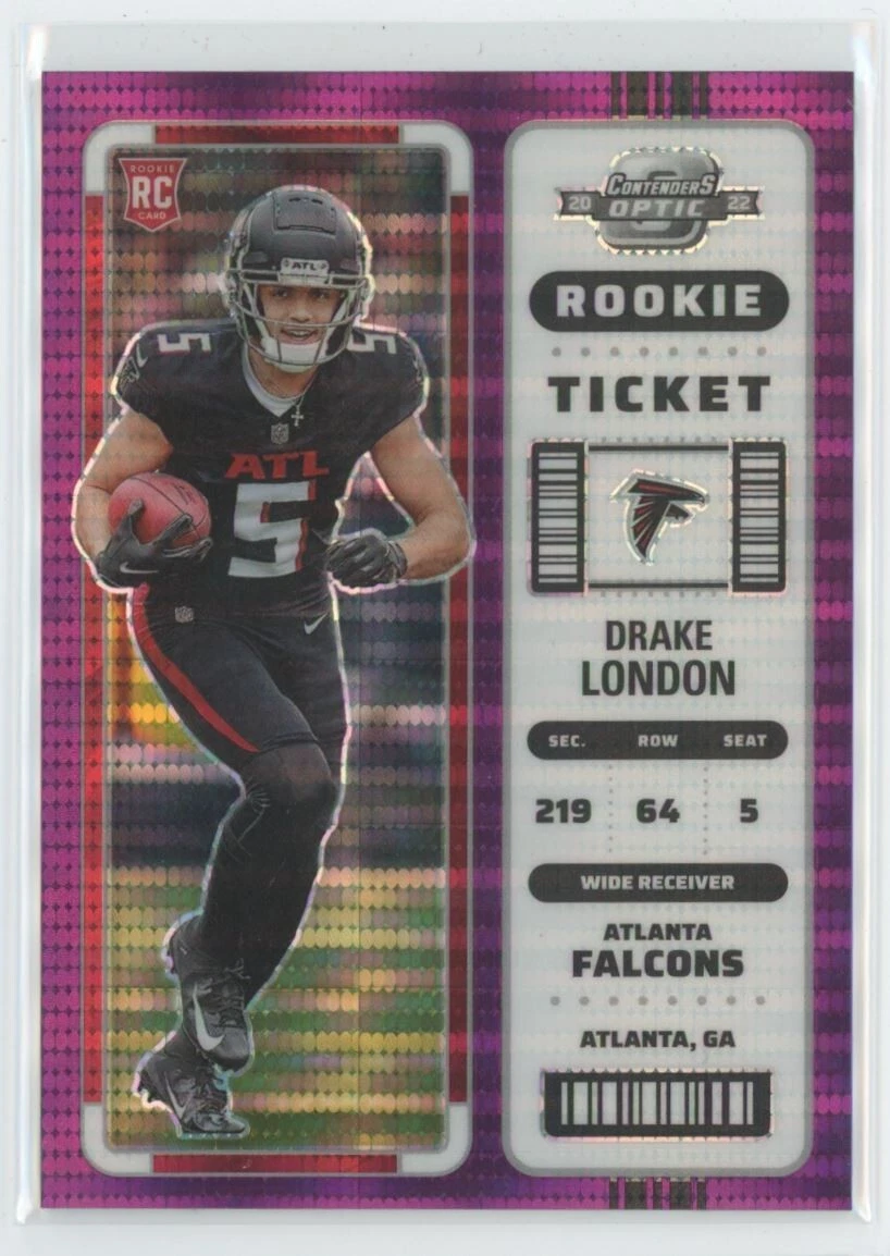 2022 Contenders Optic Football RC Ticket Purple Pulsar Drake London 21/26 #71