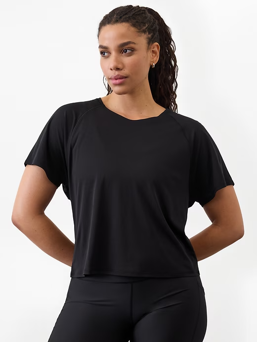 Athleta M Grid Knit Tee Black Medium Regular