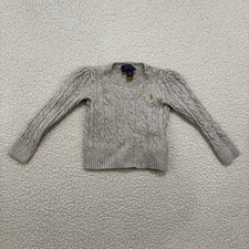 Polo Ralph Lauren Girls Heather Gray Metallic Cable Knit Wool Blend Sweater Sz 5