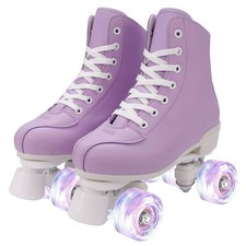 Gets Roller Skates For Women Men PU Leather Derby Skating Shoes Four Shiny Wheel