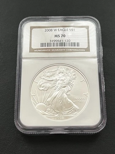 2008 W 1oz Silver Eagle .999 Fine Dollar Coin Bullion NGC MS70