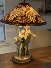 VTG ANTIQ Tiffany Style Table Lamp Grès Mougin Nancy, French Studio ART OLD