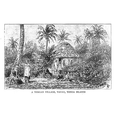 TONGA View of the Village, Vava'u - Antique Print 1885