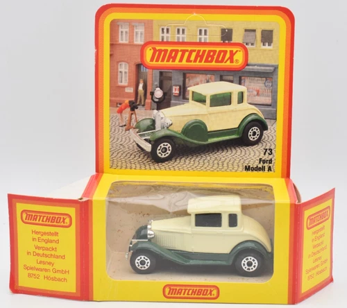 Matchbox Superfast #73 Ford Model A Coupe cream. German Box. Lesney England