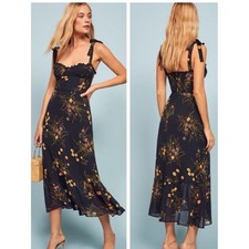Reformation navy blue floral summer midi dress
