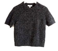 M&S Women's Wool Alpaca Blend FuzzyKnit Jumper Size S Dark Grey Short Sleeve NEW