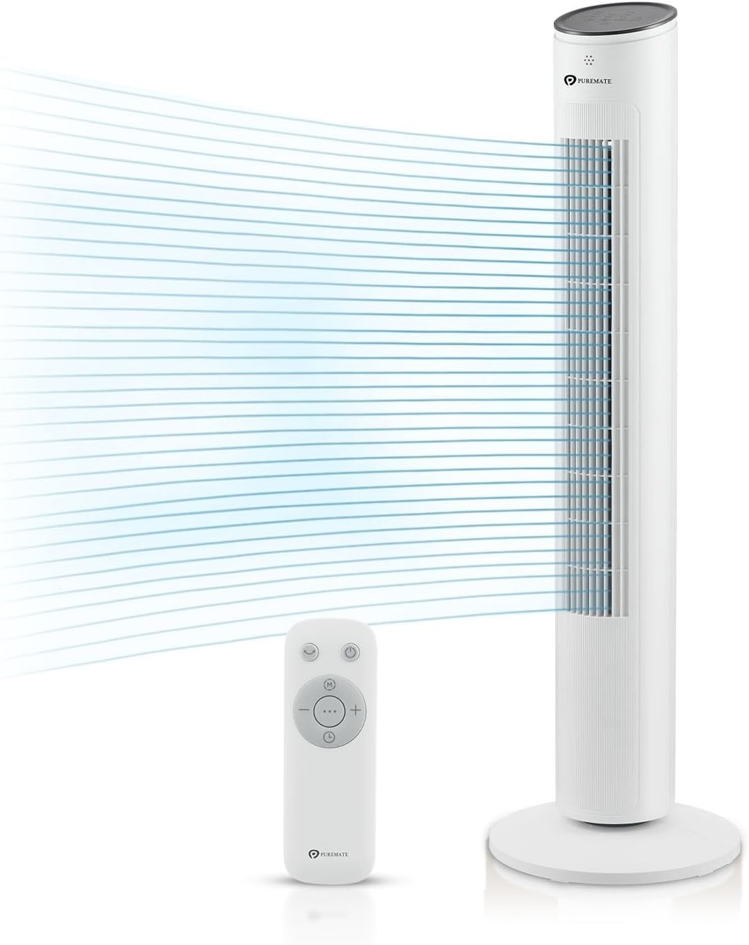 PureMate 43-inch Tower Fan, Oscillating Bladeless Floor Fan with Remote Control