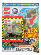 LEGO JURASSIC WORLD MAGAZINE ISSUE #23 ~ NEW WITH BABY RAPTOR + TRANSPORT CAGE!