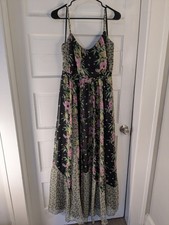 Women's French Connection Black Floral Long Maxi Spaghetti Strap Dress Size 12
