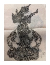 Traditional Thai Tattoo Flash Set of 3 Ink Drawings on Paper