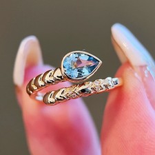 18K Aquamarine Diamond Snake Ring – Unique INS Style