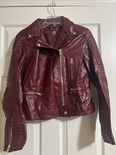 Love Tree Burgundy Women’s Faux Biker Leather Jacket-Sz. Large