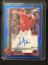 Julian Aguiar 2025 Topps Chrome Blue Refractor Auto (RC) #3/150 - Reds