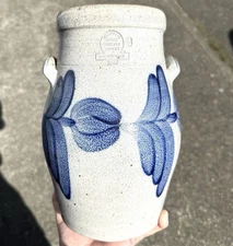 Rowe Pottery Works Stoneware Salt Glaze Vase Utensil Holder Crock 9.5 X 6”  1987