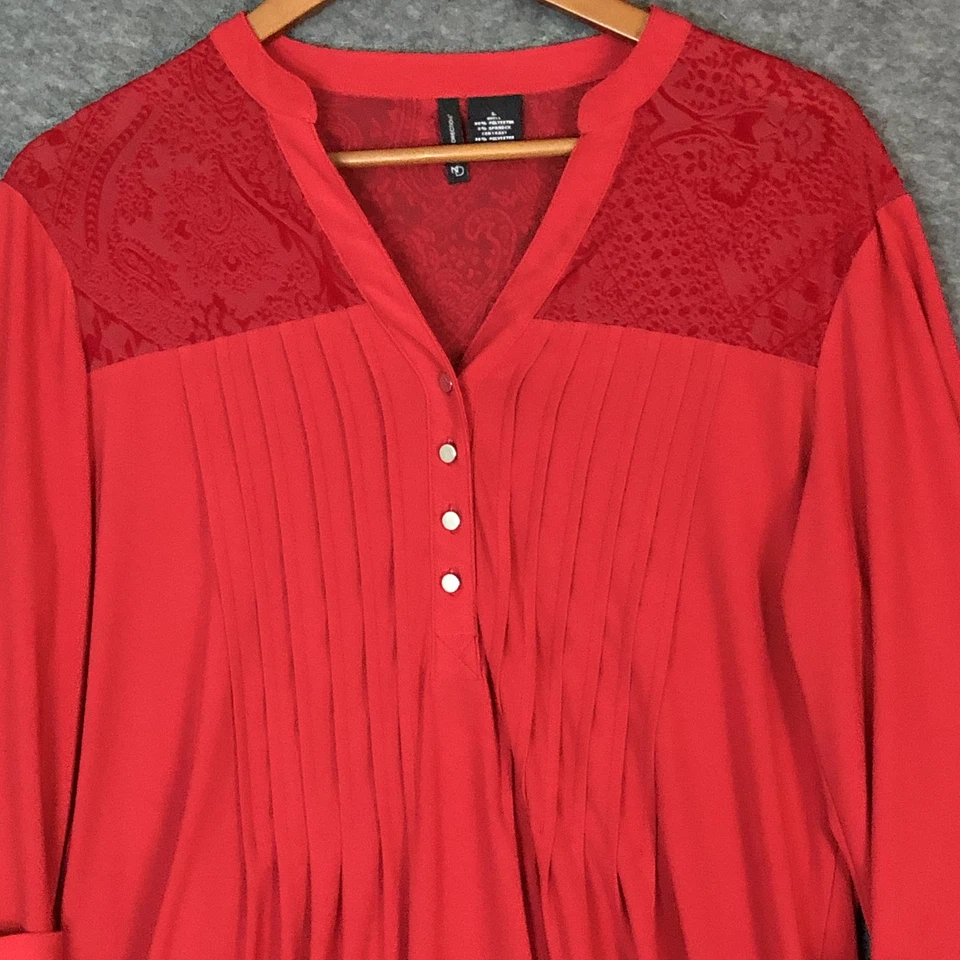 Blusa New Directions Top Feminina L Veludo Vermelho Burnout Jugo Plissada Manga 3/4 - Imagem 2 de 4