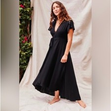 CHRISTY DAWN | Black The Autumn Wrap Flutter Sleeve Maxi Dress | Small