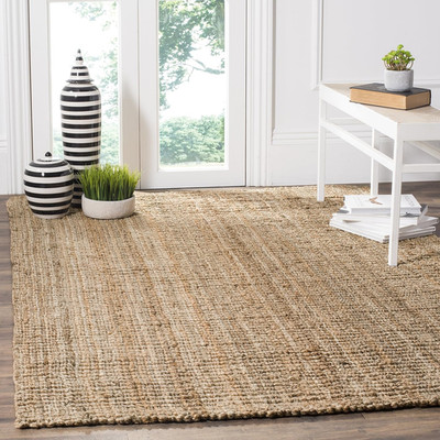 Handmade Jute Area Rug 5x8 - Natural Brown, Farmhouse Style, Chunky Texture
