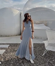 ZARA NWT WOMAN SS25 TULLE GODET MIDI DRESS MID-BLUE | 5039/305 SIZE S,M,L