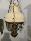 Pair Antique Hanging Lamps Milk Glass Shades Electric cables saved for irdra65
