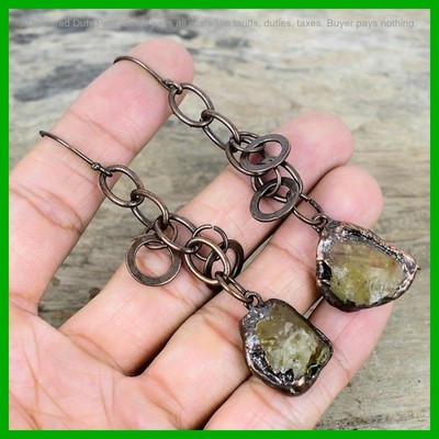 Copper Citrine Rough Stone Bezel Electroformed Birthday Drop Earrings Jewelry