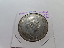 A171 German State Prussia 1908-A Silver 5 Marks AU