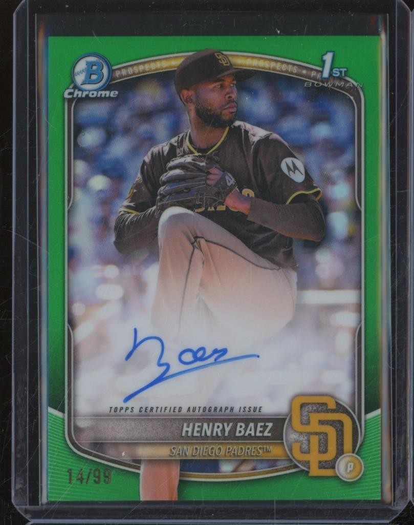 2025 Bowman Chrome HENRY BAEZ RC 1st Auto Green Refractor /99 Padres JA351
