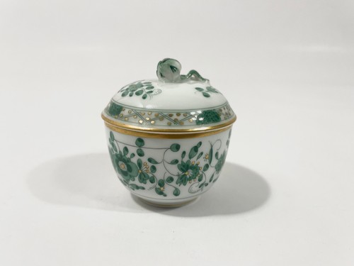 Meissen Indian Flower Green Small Sugar Bowl OLD 1924 – 1934 CHIPPED - Picture 3 of 10