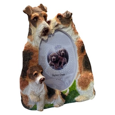 3D Fox Terrier Dog Picture Frame Brown White Hand Painted Hold 4x6 Photo NEW