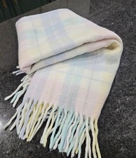 Vtg Pastel Plaid Baby Blanket Acrylic Fringed Made in USA Soft Classic WPL 1675