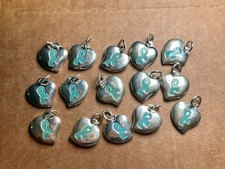 LIGHT BLUE RIBBON AWARENESS SMALL HEART PUFF CHARMS X15 JEWELRY 2-SIDED CANCER