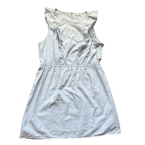 Madewell Damen Gr. M/L 10-12 hellblau Chambray Rüschen Freizeit ärmellos Kleid - Bild 2 von 10