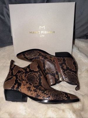 NEW Marc Fischer Obrra Snake Bootie Brown/Black Leather $199 w/ Box Size 8M 38UK