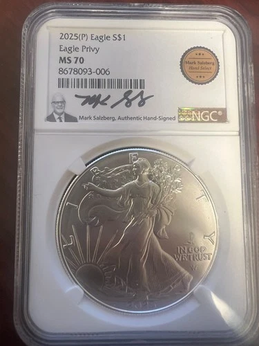 2025 (P) Eagle S$1 Eagle Privy MS 70 signed by Mark Salzberg NGC