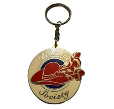 Vintage RED HAT SOCIETY Key Chain For Women NICE! Enamel Gold Toned Bag Charm