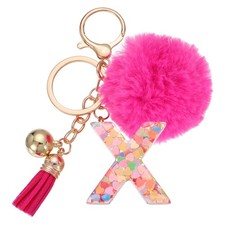 Alphabet Initial Letter Keychain Letter-X Cute Heart Resin Keyrings Deep Pink