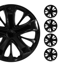 OMAC 15" ABS Black Hub Caps Set of 4 Premium Snap-On Wheel Rim Covers R15