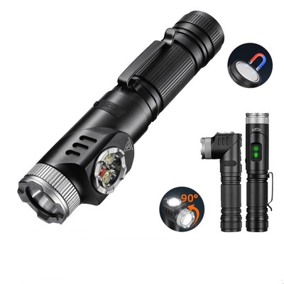 Multi-Function LED Flashlight with Magnetic Base,Rechargeable 90° Work Light