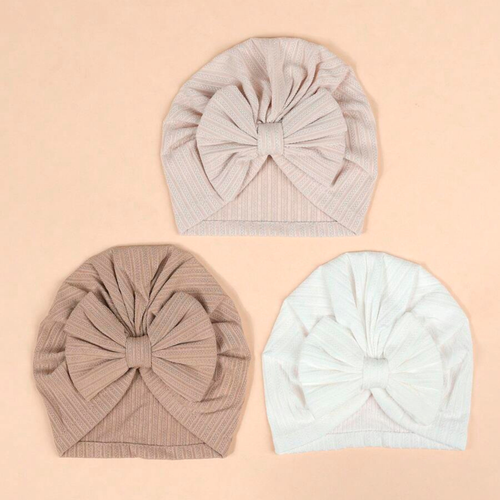 3pcs Newborn Baby Bowknot Hats – Soft, Stretchy & Stylish Infant Beanies - Picture 18 of 24