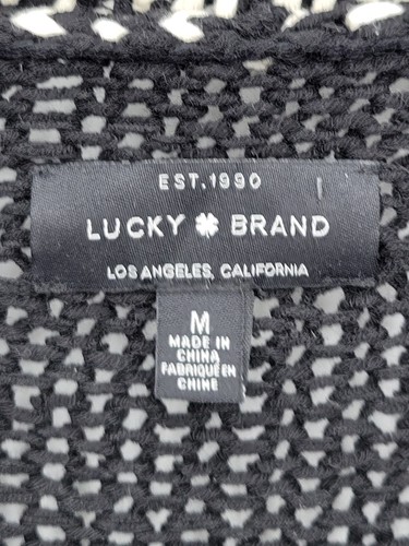 Lucky Brand Cardigan Sweater Womens Medium Black Ivory Tribal Aztec Open Front - Picture 3 of 10