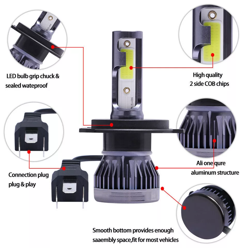 For Motorcycle H4 LED Headlight Hi/Lo Beam Front Light Bulb Super Bright 6000K - Image 2 of 4