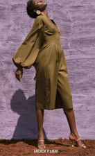 NWT ANDREA IYAMAH Nia Culotte Jumpsuit 100% Cotton Olive Green Size Small