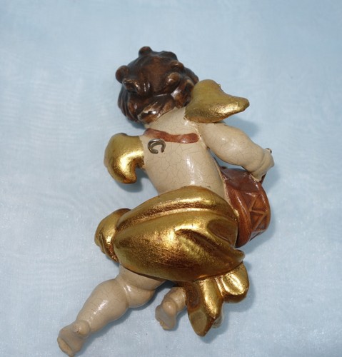 Ángel con tambor, madera - pintado a mano, hoja de oro - 20 cm - Gröden - Imagen 3 de 6