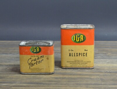 Vintage IGA Tin Can Cream Tartar Allspice Ground Spice Container Metal Kitchen