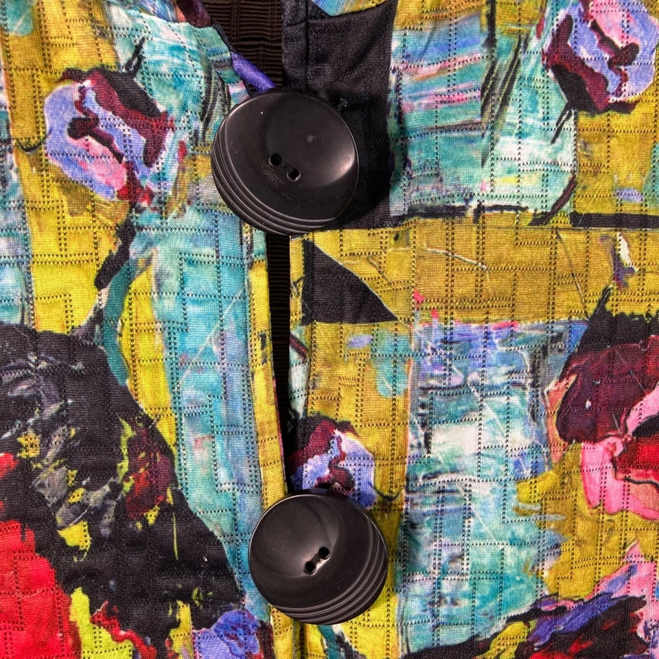 Chaqueta con botones para mujer Multiples Art to Wear verde rojo L poliéster spandex grande B Foto 4 de 4