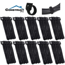 50 4" Short Hook and Loop Cable Ties Wire Management TV Cord Black