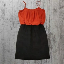 Enfocus Studio Orange Black Mixed Media Mini Sheath Dress Women Size 10