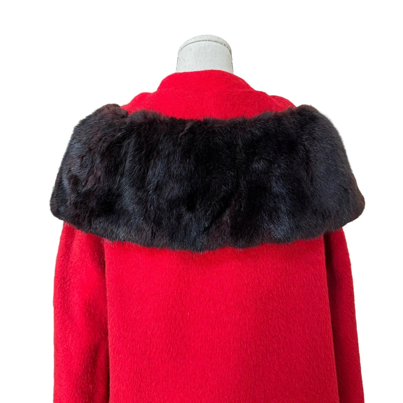 Vintage Lilli Ann 60s Red Wool Coat Brown Fur Col… - image 5